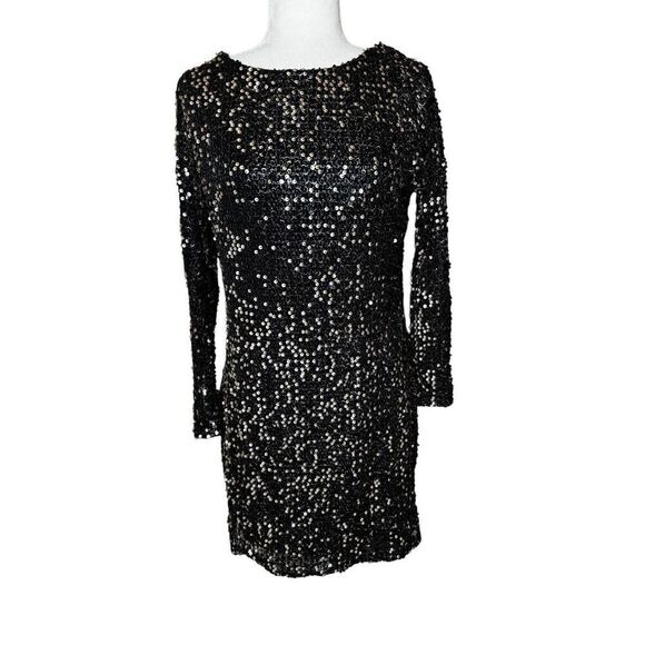 NWT Betsy & Adam Long Sleeve Raindrop Sequin Drape mini Dress size 12 - Picture 8 of 14